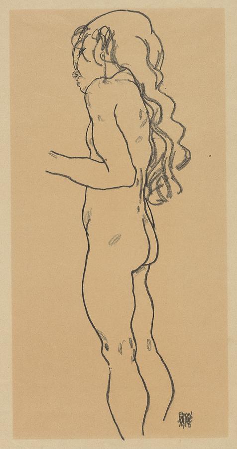 Nude Drawing - Standing Nude Girl, Facing Left by Egon Schiele