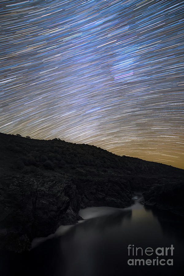 Star Trails Over River Gorge #1 Photograph by Miguel Claro/science Photo Library