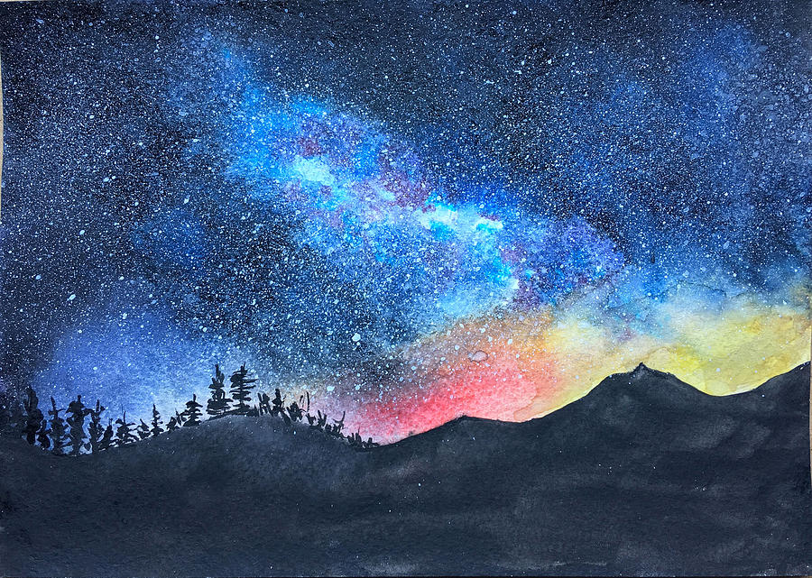 Starry Sky Above The Mountains Painting by Olena Mykhailenko