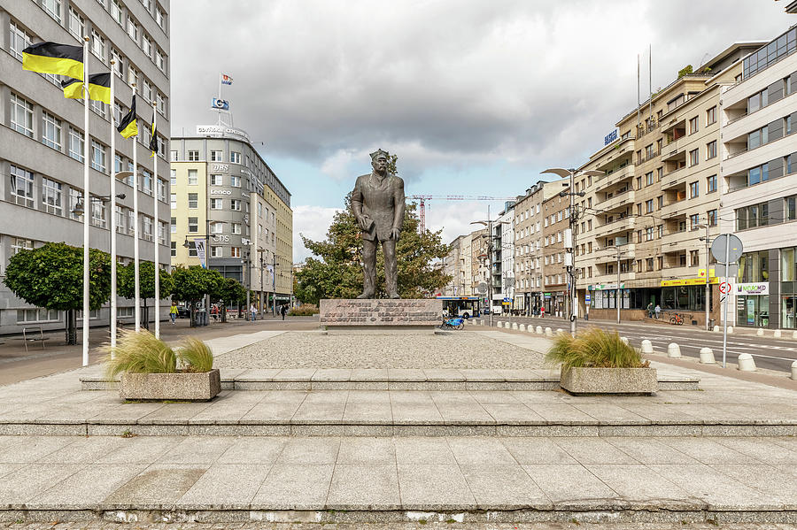 Statue of Antoni Abraham in Kaszubski square, Gdynia, Poland. #1 Photograph by Marek Poplawski