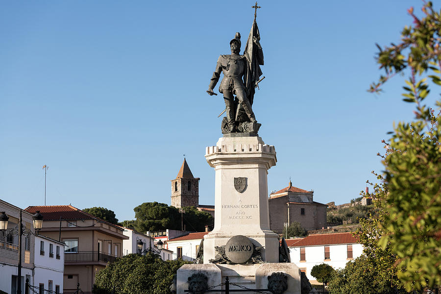 Statue Of Spanish Conquistador Hernan Cortes In The Plaza Of The Same Name In Medellin, Extremadura, Spain. Photograph