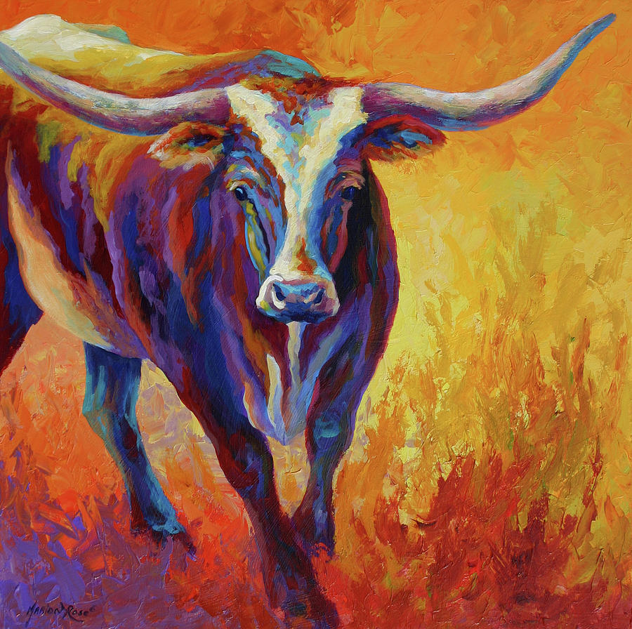 Farm Animals Painting - Stepping Out Longhorn #1 by Marion Rose