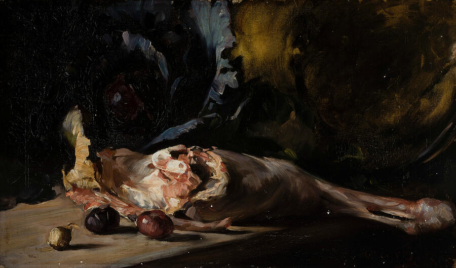 Still Life with a Leg of Lamb and Cabbage #1 Painting by Oscar Bjorck