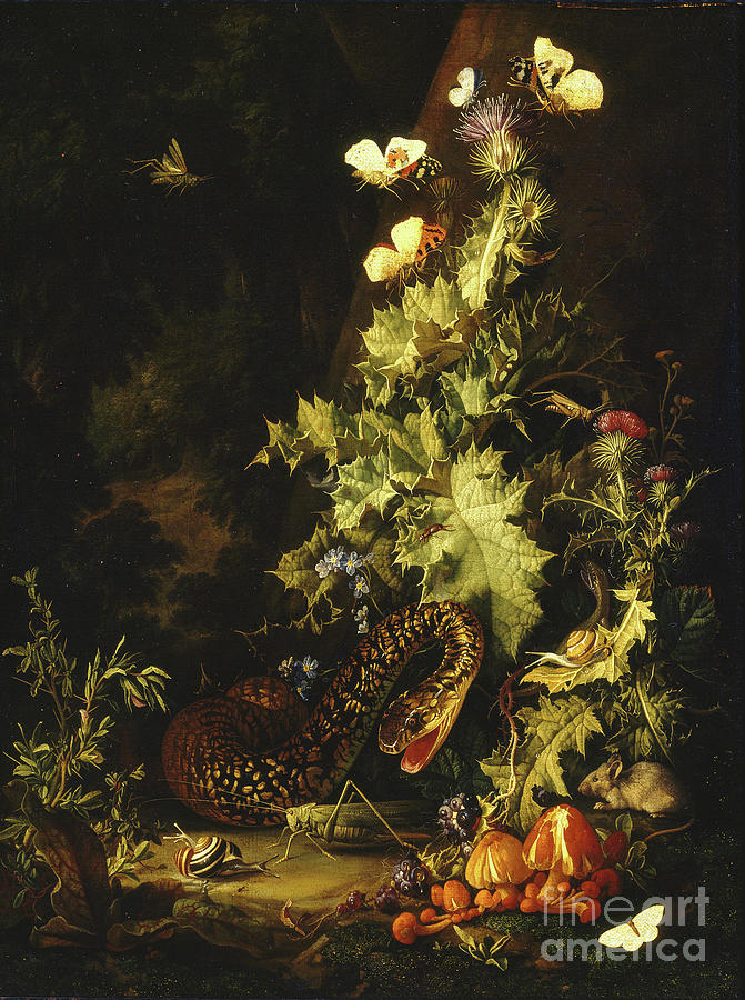 Still Life With A Snake Painting by Elias Van Den Broeck