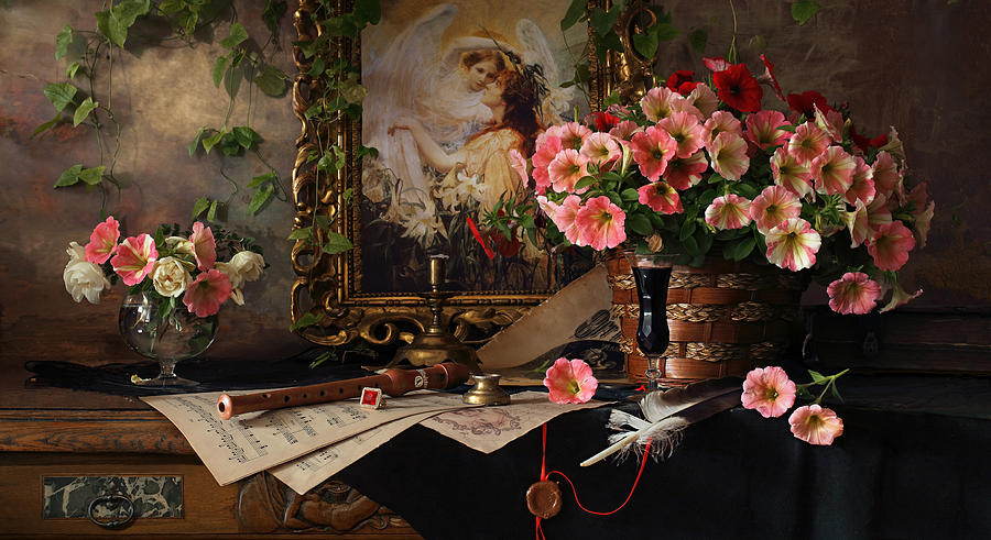 Still Life With Flowers And Picture #1 Photograph by Andrey Morozov