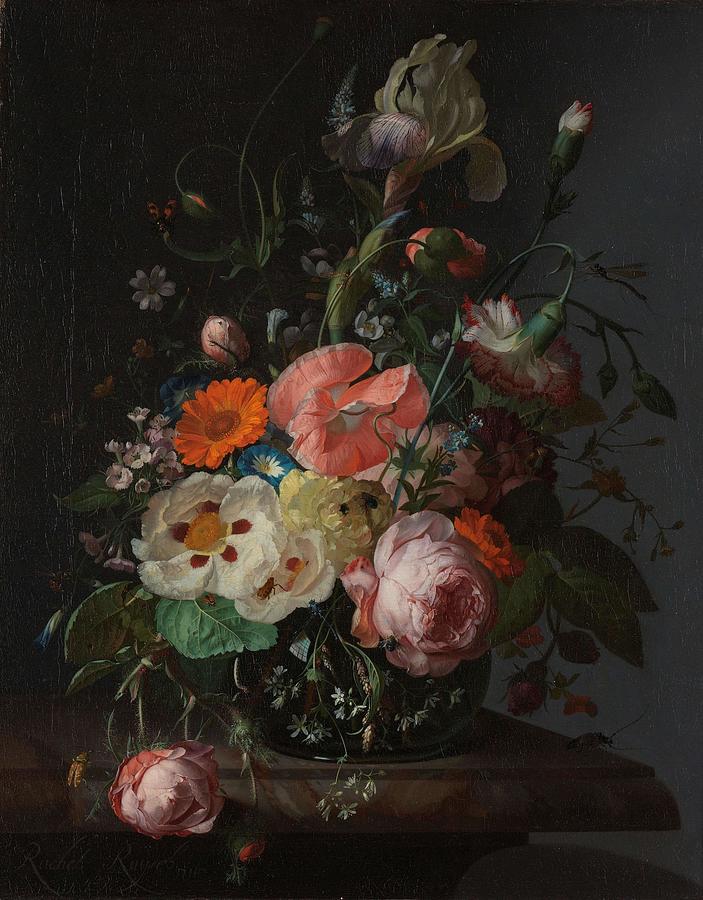 Still Life with Flowers on a Marble Tabletop. Painting by Rachel Ruysch