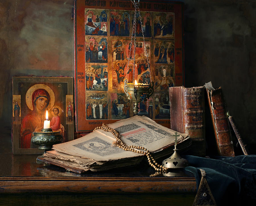 Book Photograph - Still Life With Icons #1 by Andrey Morozov