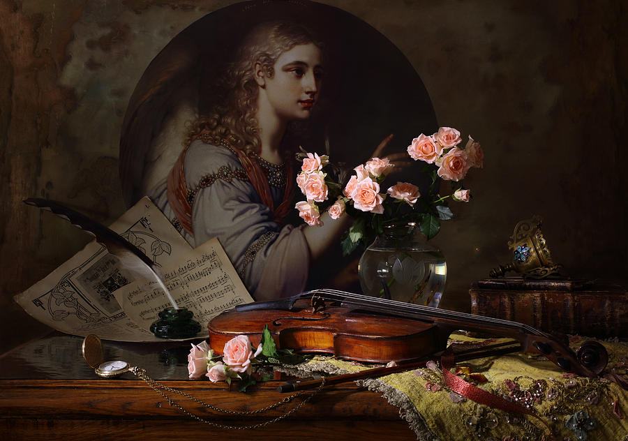 Still Life With Violin And Angel #1 Photograph by Andrey Morozov