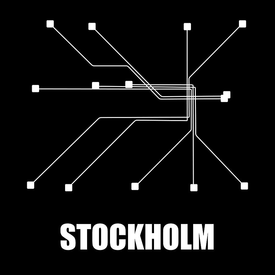 Map Digital Art - Stockholm Black Subway Map #1 by Naxart Studio