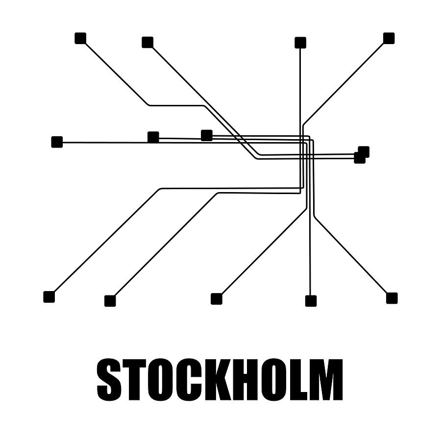 Map Digital Art - Stockholm White Subway Map #1 by Naxart Studio