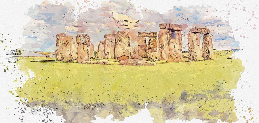 Stonehenge watercolor by Ahmet Asar #1 Painting by Celestial Images
