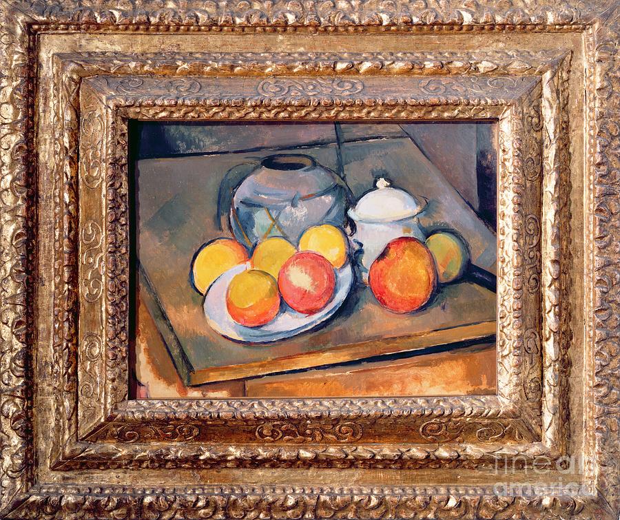 Straw-covered Vase, Sugar Bowl And Apples, 1890-93 Painting by Paul Cezanne