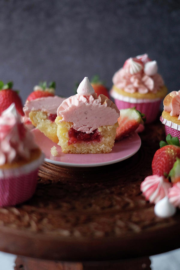 Strawberry And Marshmallow Cupcakes #1 Photograph by Marions Kaffeeklatsch