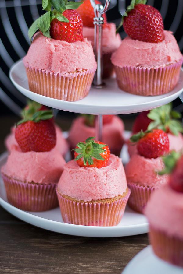 Strawberry Cupcakes On An tagre #1 Photograph by Kevin Buch