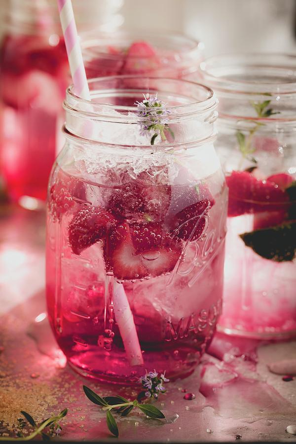 Strawberry Mojitos With Thyme In Glasses #1 Photograph by Eising Studio