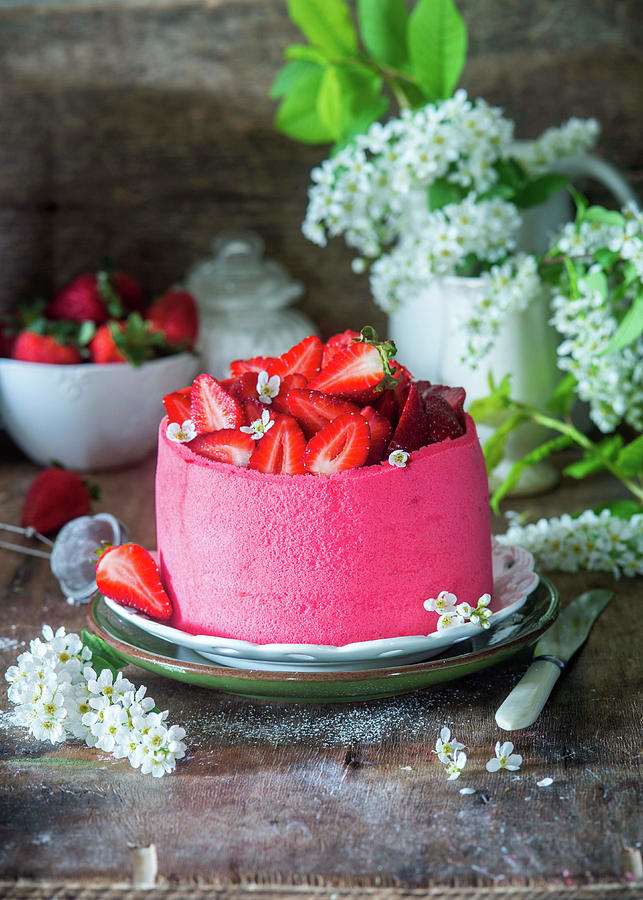 Strawberry Profitrole Cake With Cream Cheese Mousse And Strawberry Cream Inside Profitroles #1 Photograph by Irina Meliukh