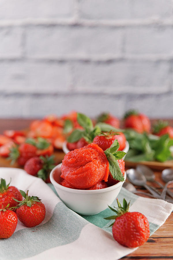 Strawberry Sorbet With Mint #1 Photograph by Kuzmin5d