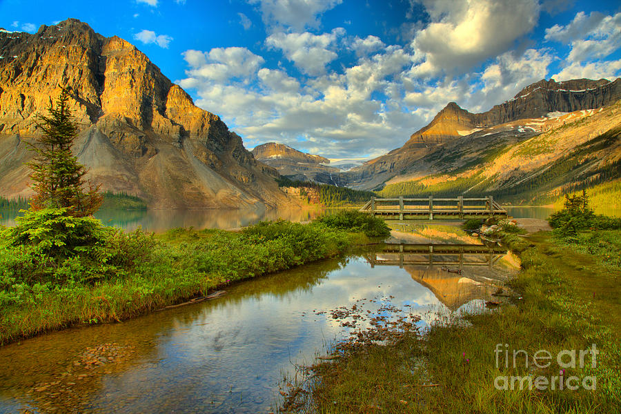 Streaming Into Bow Lake At Sunrise Photograph by Adam Jewell