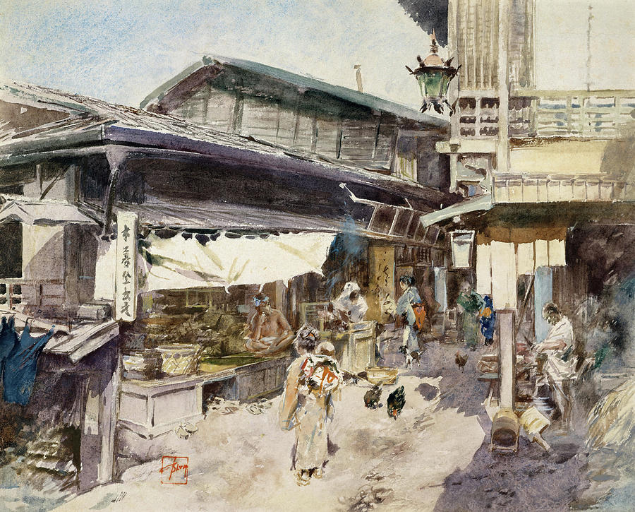 Robert Frederick Blum Painting - Street Scene in Ikao, Japan. #1 by Robert Frederick Blum