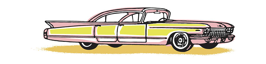 Transportation Drawing - Striped Pink Cadillac #1 by CSA Images
