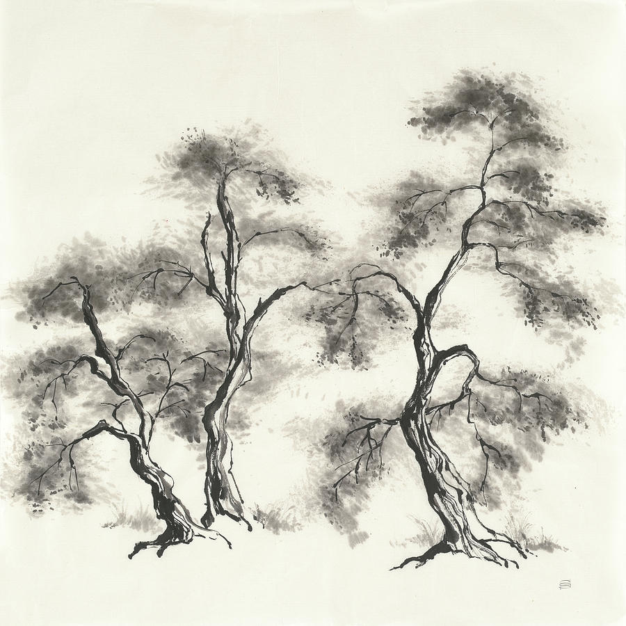 Black And White Painting - Sumi Tree IIi #1 by Chris Paschke