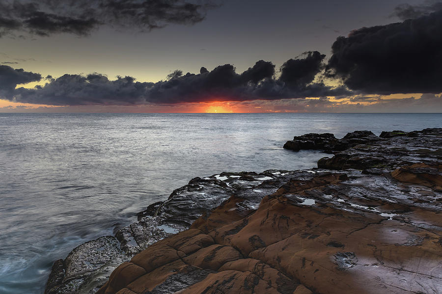 Sun Lights Up - Sunrise Seascape with Cloud Bank by Merrillie Redden Sun Lights Up - Sunrise Seascape with Cloud Bank by Merrillie Redden