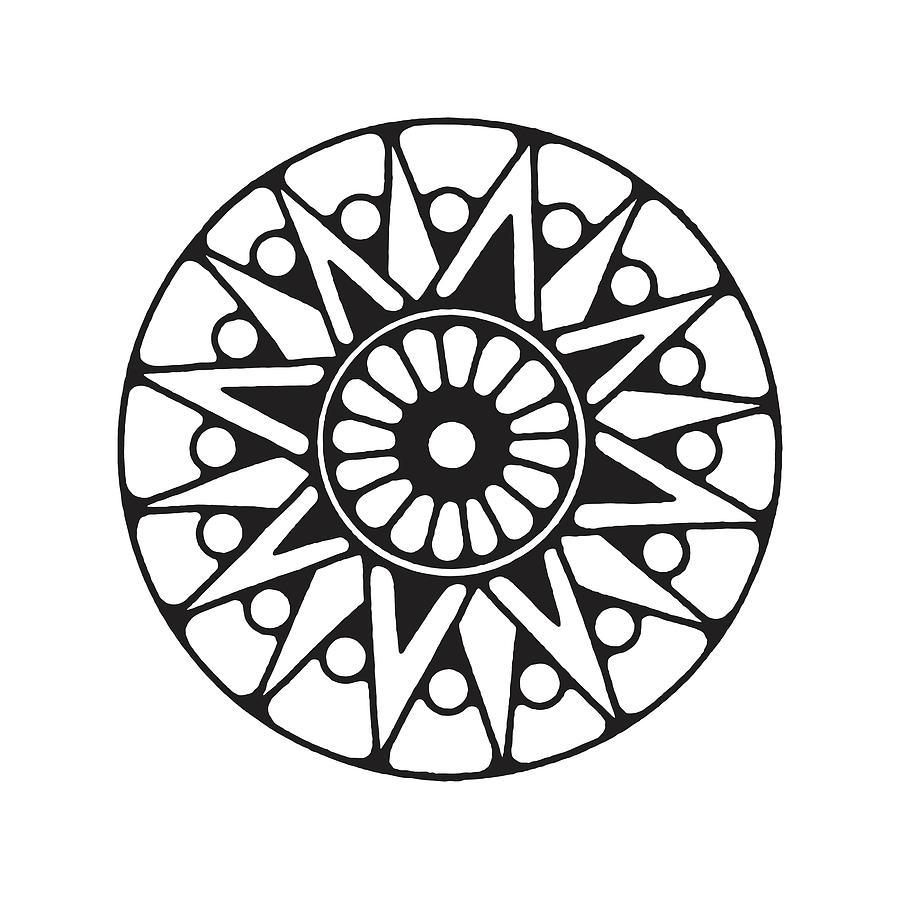 Black And White Drawing - Sun Medallion #1 by CSA Images
