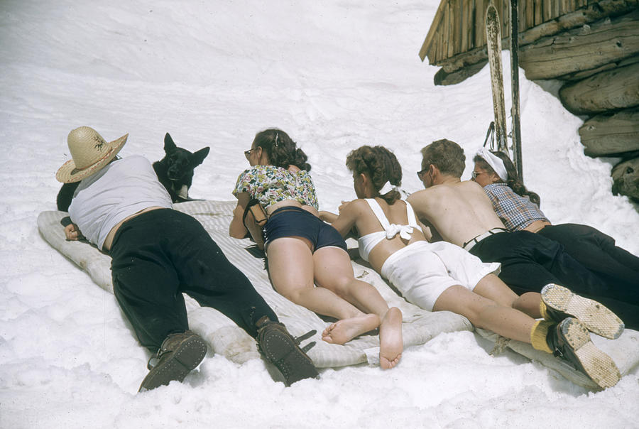Sports Photograph - Sunbathing On The Slopes #1 by George Silk