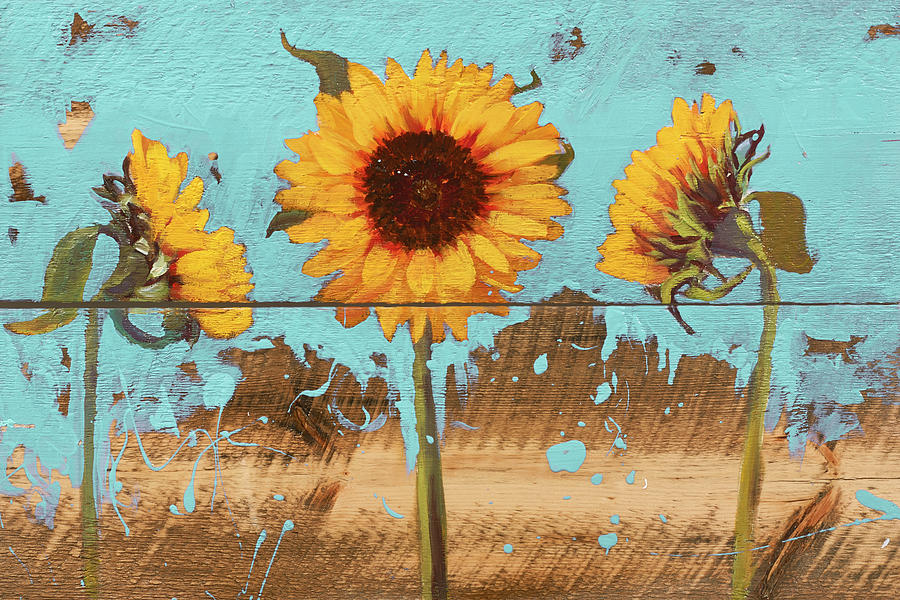 Flower Painting - Sunflowers On Wood Iv #1 by Sandra Iafrate