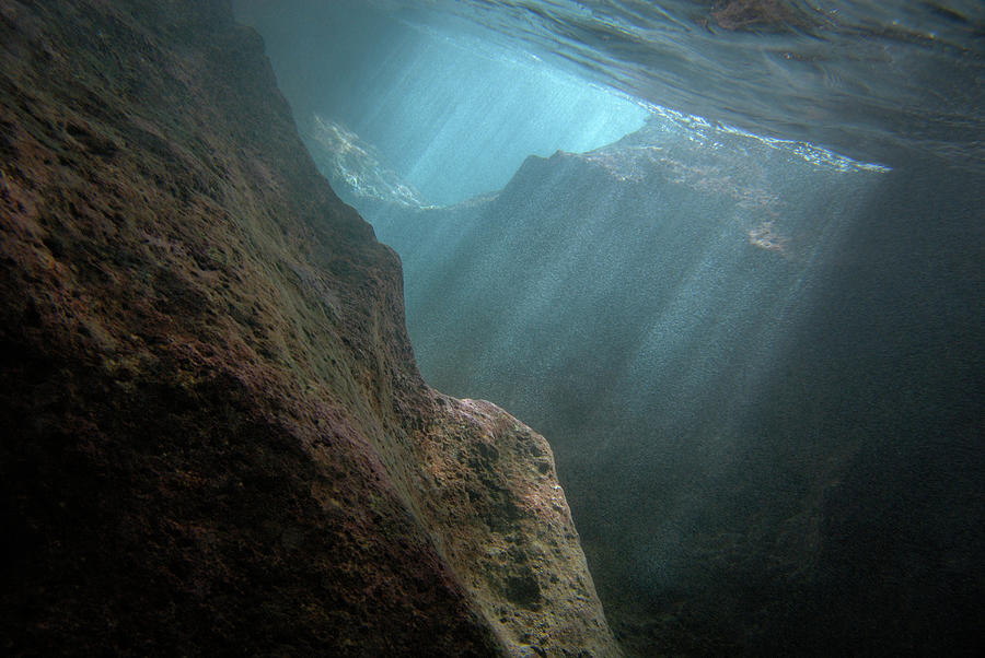 Sunrays Penetrating Underwater Cave #1 Photograph by Sami Sarkis