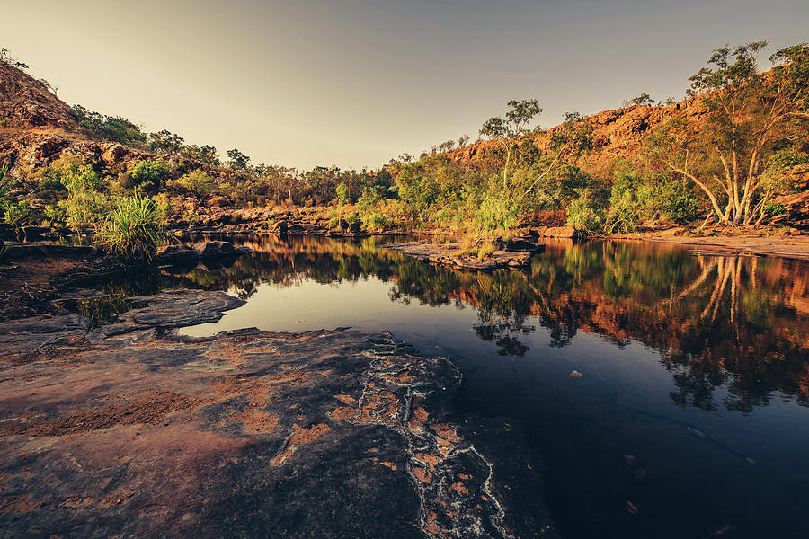 Sunrise And Reflection At Bell Gorge With The Waterfall In The Kimberley Region In Western Australia, Australia, Oceania #1 Photograph by Christian Frumolt