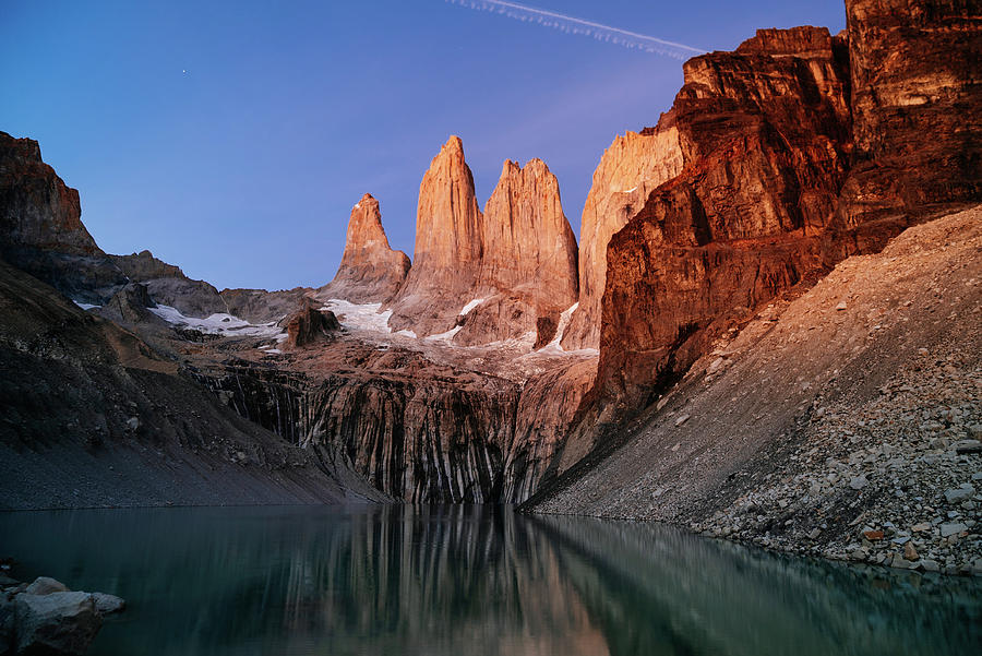 Sunrise at Torres del Paine Peaks in Chilean Patagonia #1 Photograph by Kamran Ali