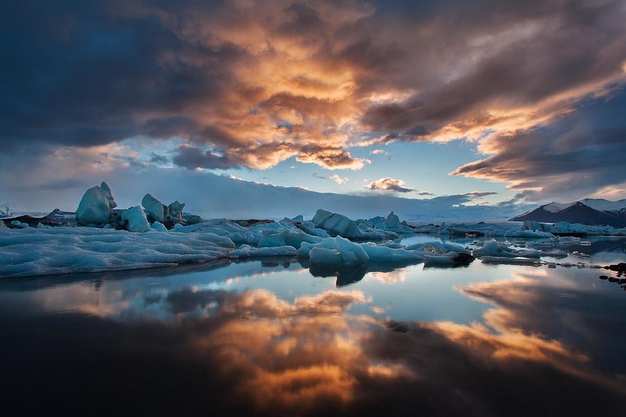 Landscape Photograph - Sunrise In Jokulsarlon. Icelandic Ice #1 by Michal Balada