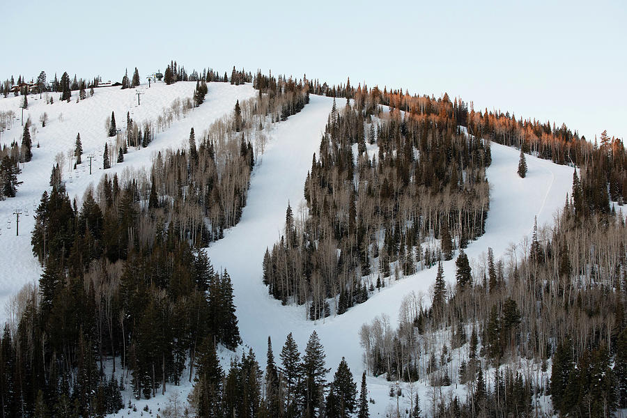 Sunrise On The Ski Slopes At Deer Valley, Utah, Near Park City. #1 Photograph by Cavan Images