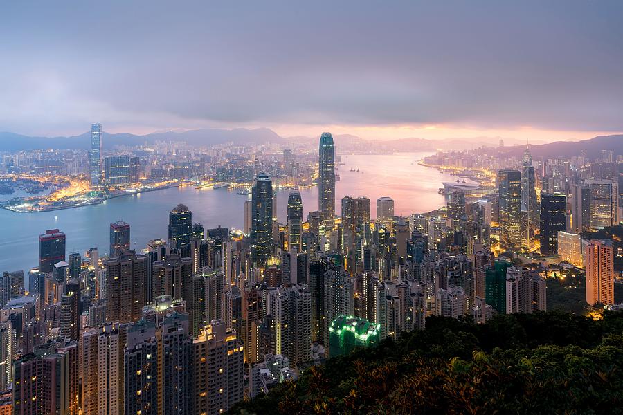 Sunrise Over Hong Kong Victoria Harbor Photograph by Prasit Rodphan ...