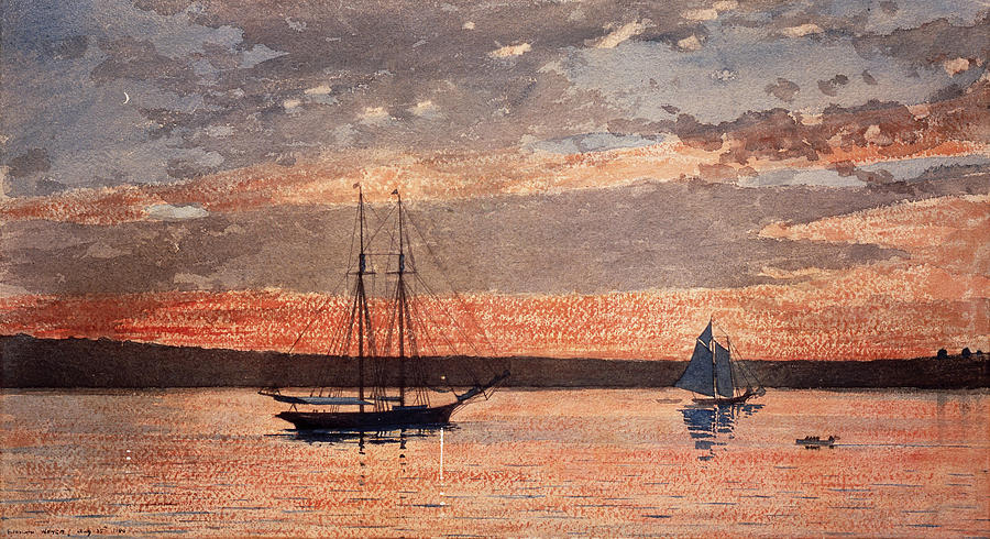Sunset at Gloucester Drawing by Winslow Homer