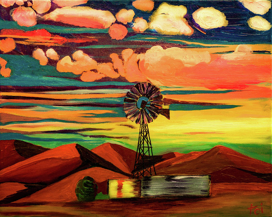 farm sunset painting