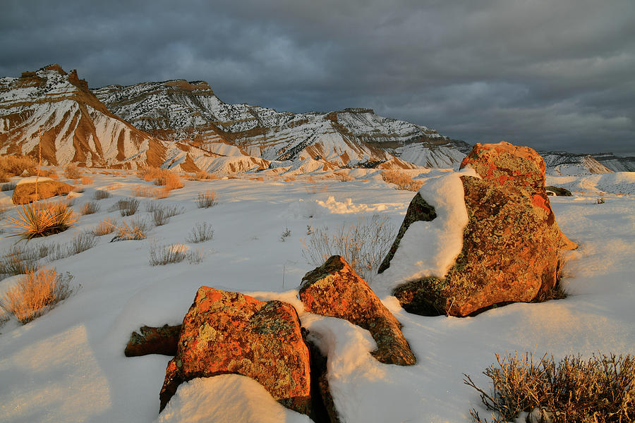 Sunset on Snow Covered Book Cliffs #1 Photograph by Ray Mathis