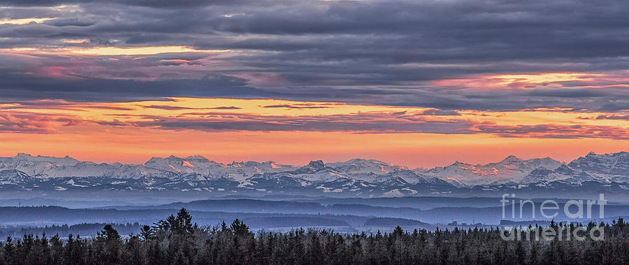 Sunset over the Alps Photograph by Bernd Laeschke