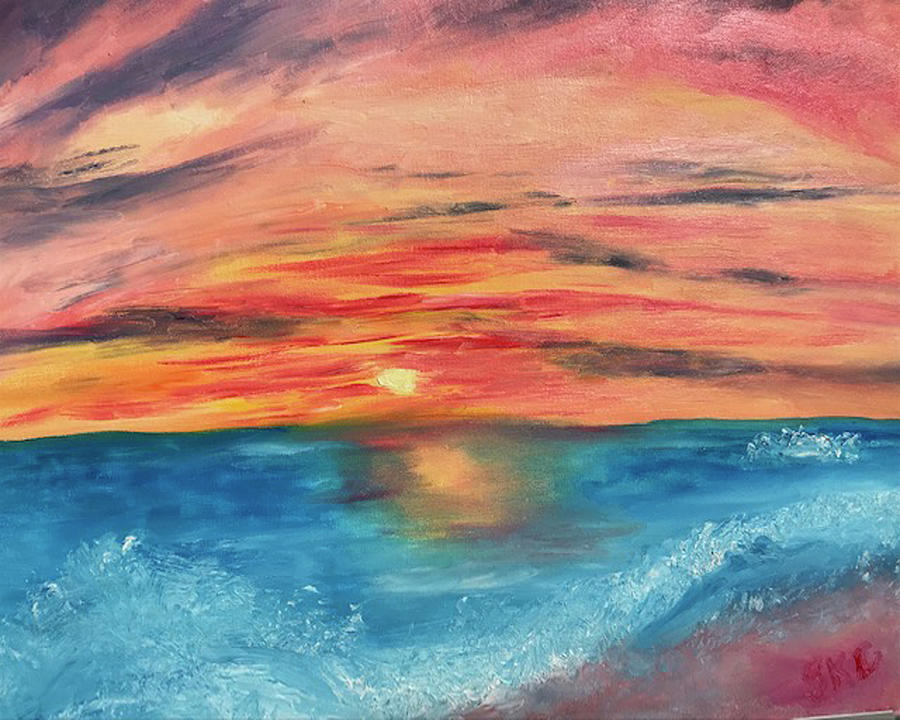Sunset Over The Rolling Waves Painting By Susan Grunin