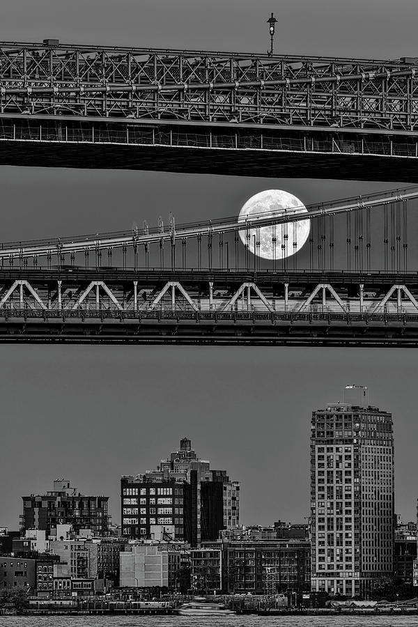 Super Moon, Manhattan and Brooklyn Bridges NYC #1 Photograph by Susan Candelario