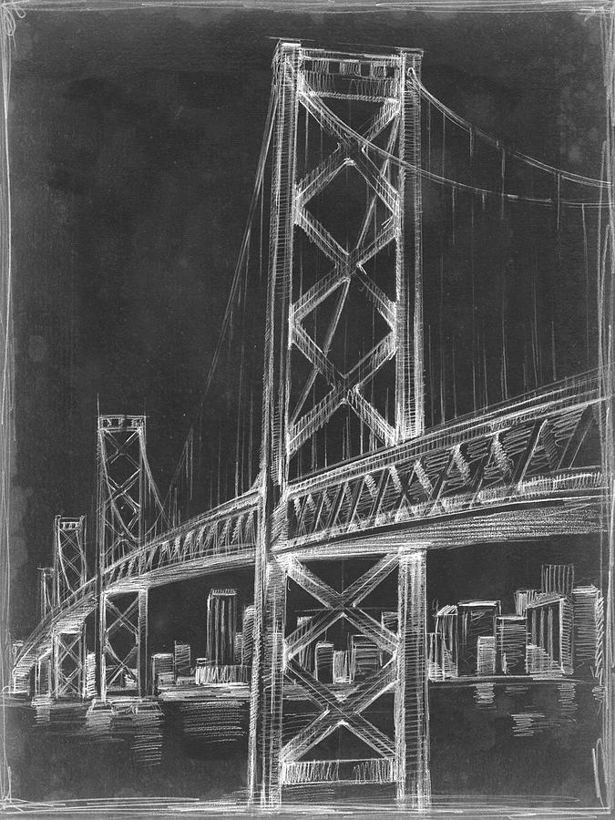 Suspension Bridge Blueprint II #1 Painting by Ethan Harper