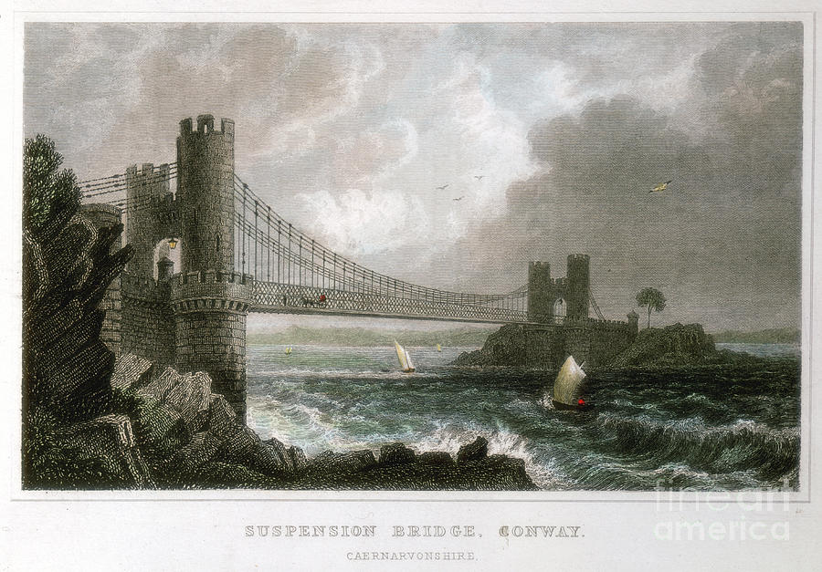 Transportation Drawing - Suspension Bridge Over The Conwy #1 by Print Collector