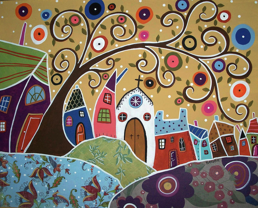 Tree Painting - Swirl Tree Town #1 by Karla Gerard
