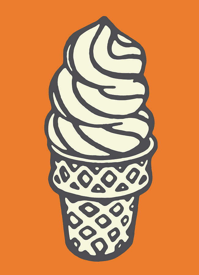 Ice Cream Drawing - Swirled Soft Serve Ice Cream in Sugar Cone #1 by CSA Images