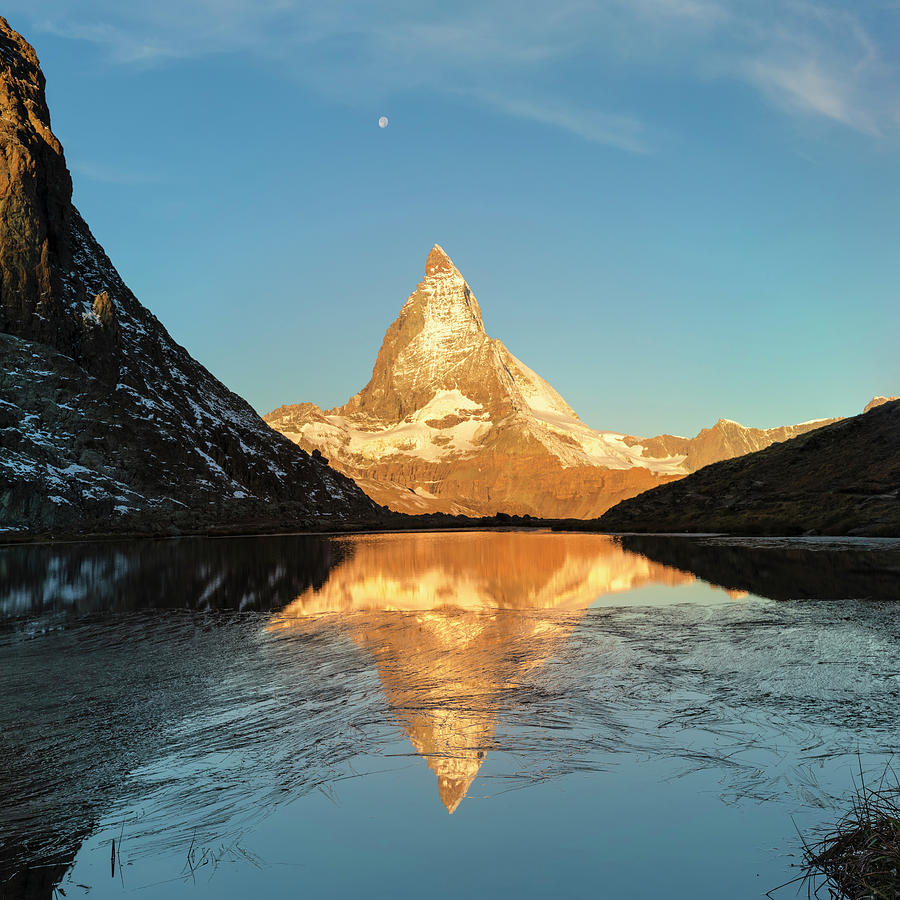 Switzerland, Valais, Zermatt, Alps, Matterhorn, Swiss Alps, View Over The Riffelsee To The Matterhorn #1 Digital Art by Markus Lange