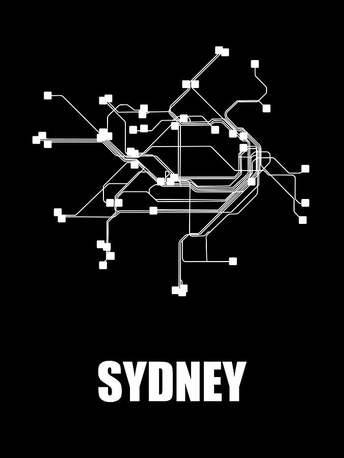 Map Digital Art - Sydney Black Subway Map #1 by Naxart Studio
