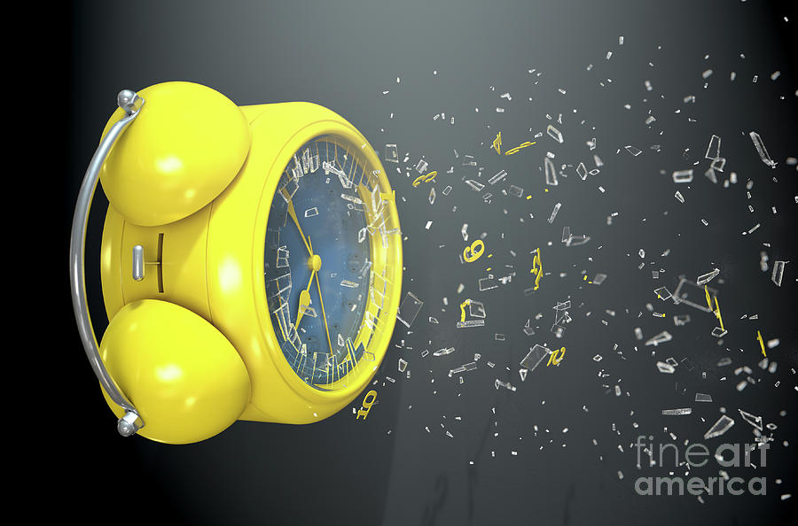 Alarm Digital Art - Table Clock Time Smashing Out by Allan Swart Alarm Digital Art - Table Clock Time Smashing Out by Allan Swart