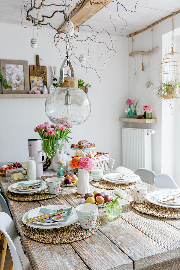 Table Set For Spring Meal In Dining Room With Rustic Decorations #1 Photograph by Christel Harnisch