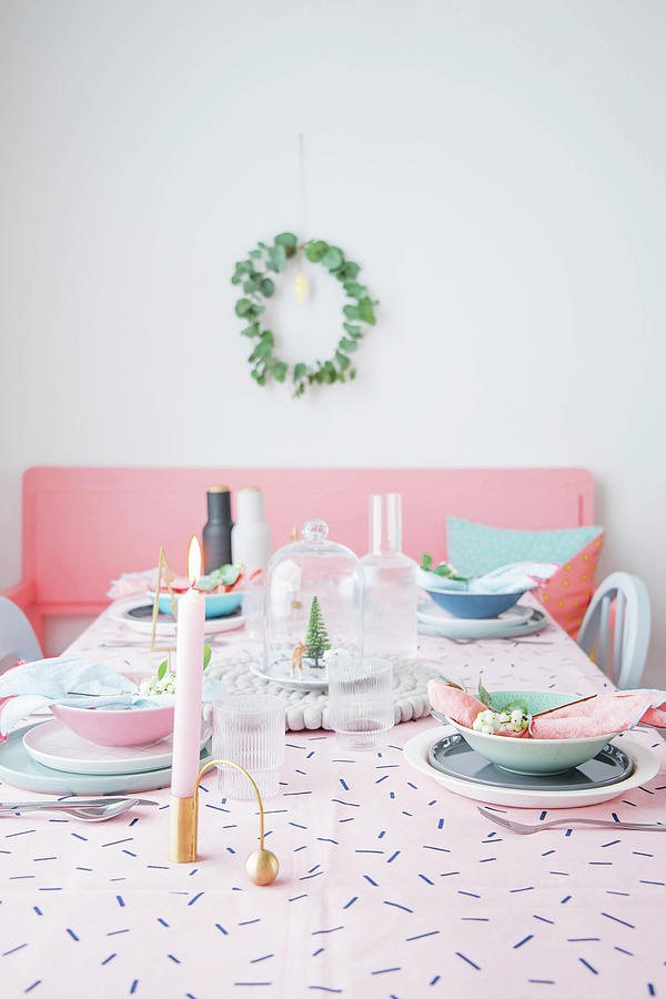 Table Set In Feminine Pastel Shades For Christmas Dinner #1 Photograph by Ilaria Chiaratti